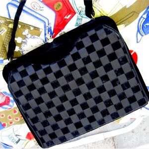 Vintage 50s Soure' Bag NY Black Velvet Ribbon Weave Elegant Top Handle Purse